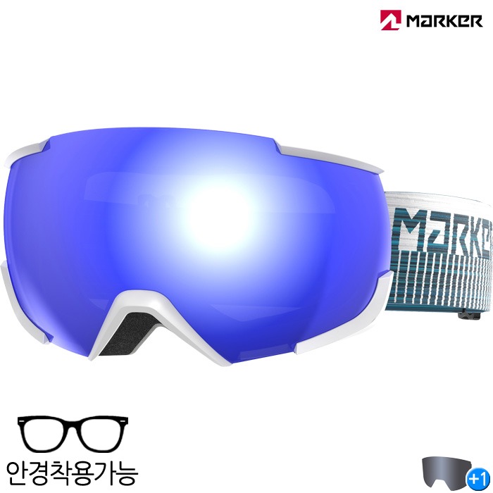 마커 스키 고글 16:10+ white blue HD mirror 2223